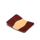 High quality open view of the slim business card leather holder in Italian reddish brown