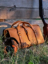 High quality lifestyle view of the leather range and tool bag
