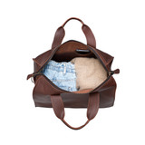 High quality inside of the simple overnight leather duffle bag in red brown filled
