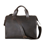 High quality front of the simple overnight leather duffle bag in dark coffee