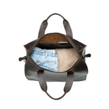 High quality inside of the simple overnight leather duffle bag in dark brown filled