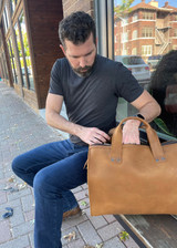 High quality tan full grain Simple Overnight Leather Duffle Bag alternate angle - Saddleback Leather