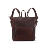 High quality this women's leather backpack is a dark red brown color.