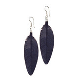 This is the dark blue leather feather earrings view