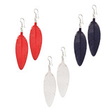 High quality group image of the three colors of leather feather earrings