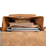 High quality the inside of the thin front pocket leather backpack is great for laptops and other gear.