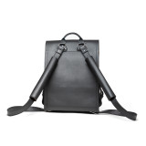 High quality this black leather backpack has two shoulder straps on the back.