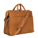 High quality tan full grain Dave's Deals Flight Bag Leather Briefcase - Tobacco side view - Saddleback Leather