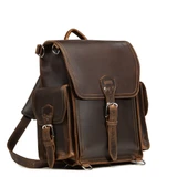 High quality dark brown full grain leather Dave's Deals The Tank Backpack - Dark Coffee Brown front view - Saddleback Leather