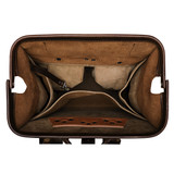 High quality inside of the dark brown leather big mouth backpack. One large pocket and access to both side pockets make this backpack ideal for travel. Made by Saddleback