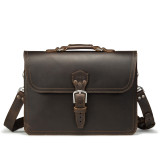 High quality dark brown full grain Dave's Deals Fourteener Thin Leather Briefcase - Dark Coffee Brown front view - Saddleback Leather