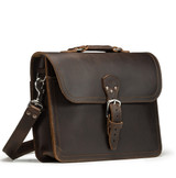High quality dark brown full grain Dave's Deals Fourteener Thin Leather Briefcase - Dark Coffee Brown front view - Saddleback Leather