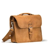 High quality tan full grain Dave's Deals Fourteener Thin Leather Briefcase - Tobacco front view - Saddleback Leather
