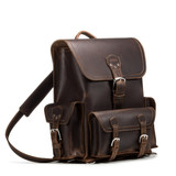 High quality dark brown full grain Dave's Deals Front Pocket Leather Backpack - Dark Coffee Brown front view - Saddleback Leather