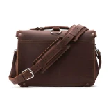 High quality red brown full grain Dave's Deals Slim Leather Briefcase - Chestnut side view - Saddleback Leather