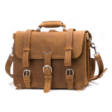 High quality tan full grain Dave's Deals Classic Leather Briefcase - Large - Tobacco front view - Saddleback Leather