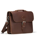 High quality red brown full grain Dave's Deals Fourteener Thin Leather Briefcase - Chestnut front view - Saddleback Leather