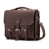 Dave's Deals Thin Front Pocket Leather Briefcase - Chestnut