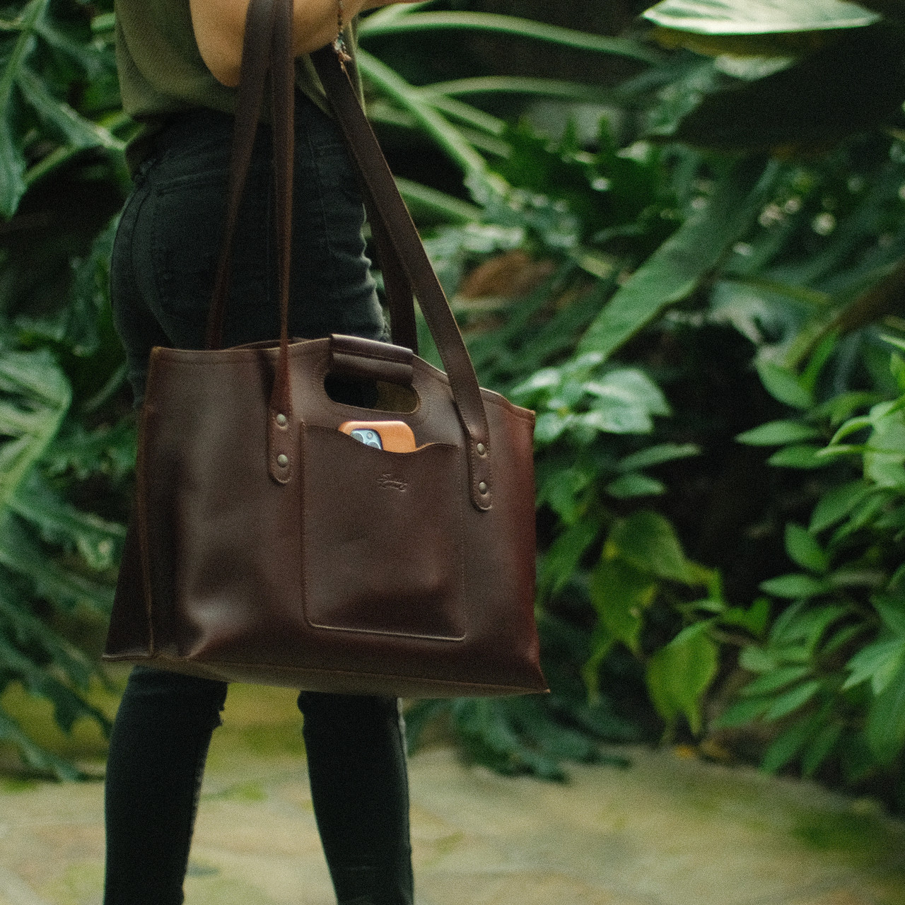 leather tote hand bag