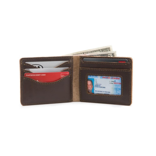 High quality dark brown full grain Dave's Deals Medium Bifold Leather Wallet - Dark Coffee Brown front view - Saddleback Leather