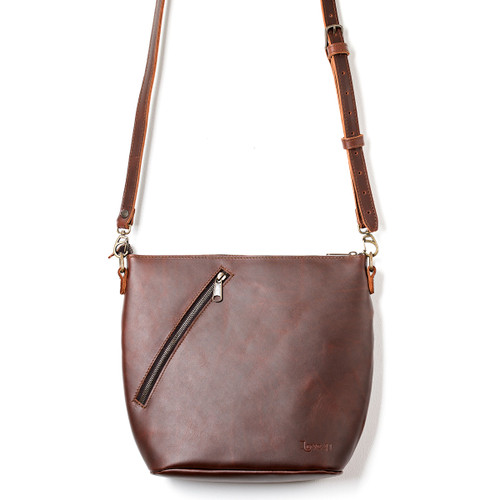 High quality red brown full grain Suzette's Steals Crossbody Concealed Leather Bag - Chestnut front view - Saddleback Leather