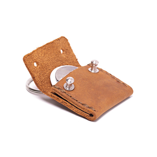 High quality full grain Leather Airtag Keychain Case - The Pouch front view - Saddleback Leather