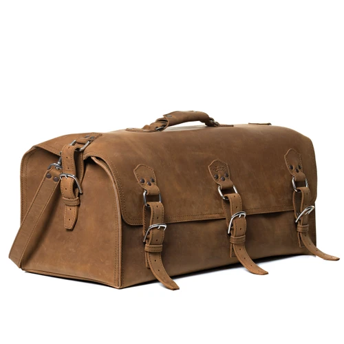 High quality full grain leather 27" Adolescent Beast Duffle Bag front view - Saddleback Leather