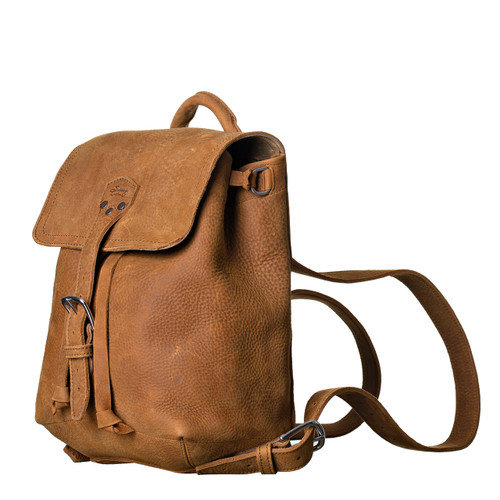 Dave's Deals 12" Tumbled Leather Drawstring Backpack - Tobacco