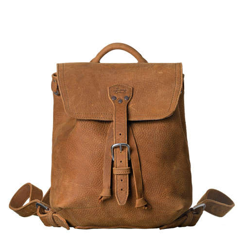 Dave's Deals 12" Tumbled Leather Drawstring Backpack - Tobacco