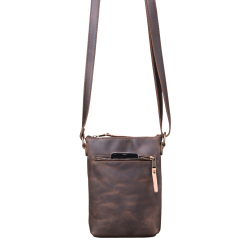 High quality full grain Suzette's Steals Crossbody Zipper Leather Pouch - Dark Coffee front view - Saddleback Leather