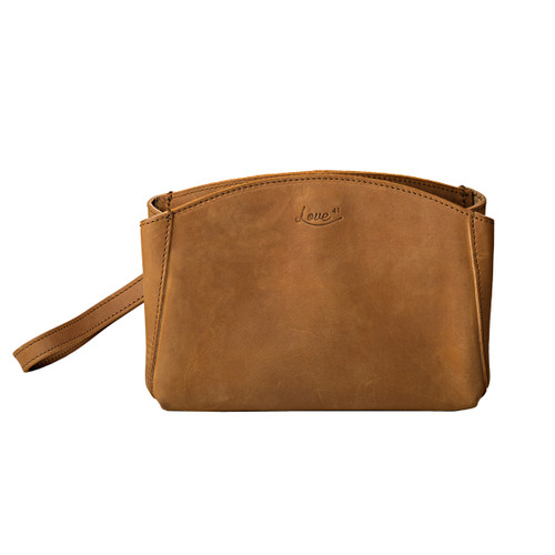 High quality tan full grain Suzette's Steal Leather Organizer Clutch - Tobacco front view - Saddleback Leather