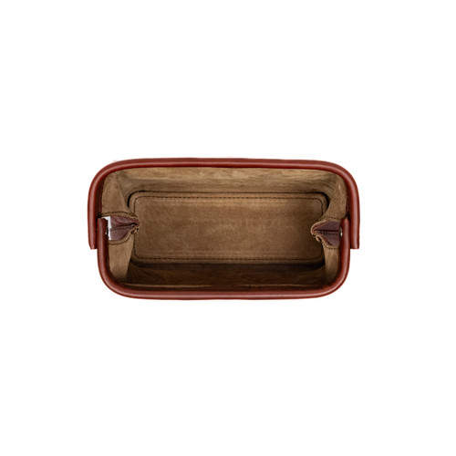 High quality a top down view of the Big Mouth leather Organizer with Gladstone opening/closure