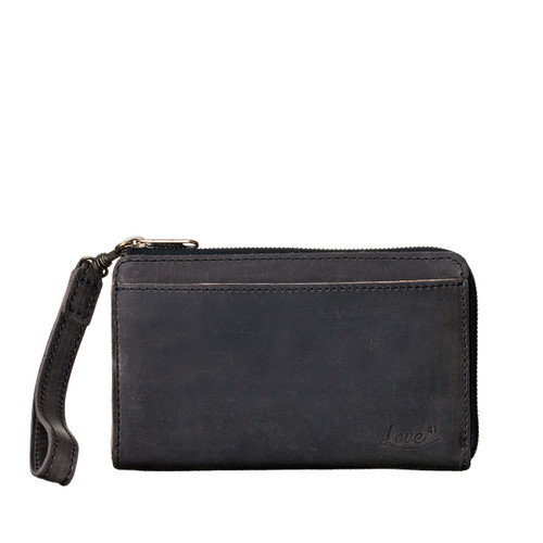 High quality black full grain Suzette's Steals Medium Wristlet Leather Wallet - Black front view - Saddleback Leather