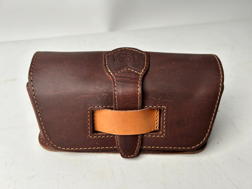High quality red brown full grain Saddleback Leather Auction Hard Leather Sunglass Case Chestnut #19 front view - Saddleback Leather