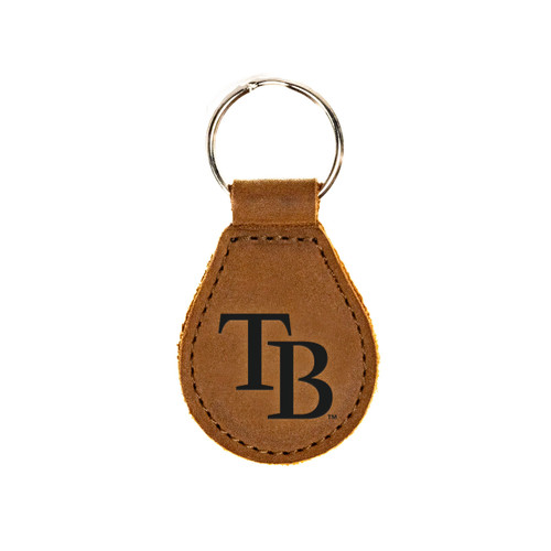 High quality tan colored leather keychain with the Tampa Bay Rays logo on the front. Made by Saddleback
