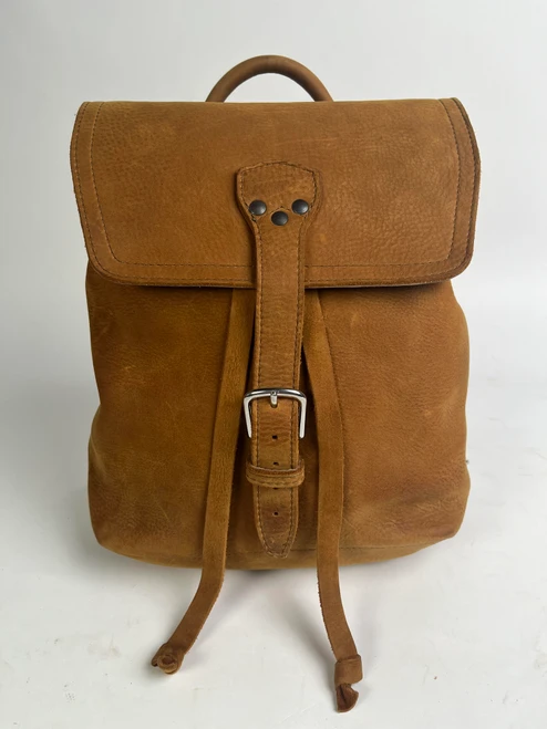 High quality full grain Saddleback Leather Auction 12" Tumbled Leather Drawstring Backpack #39 front view - Saddleback Leather