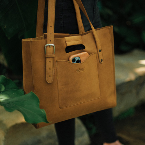 High quality brown full grain Everyday Leather Tote front view - Saddleback Leather
