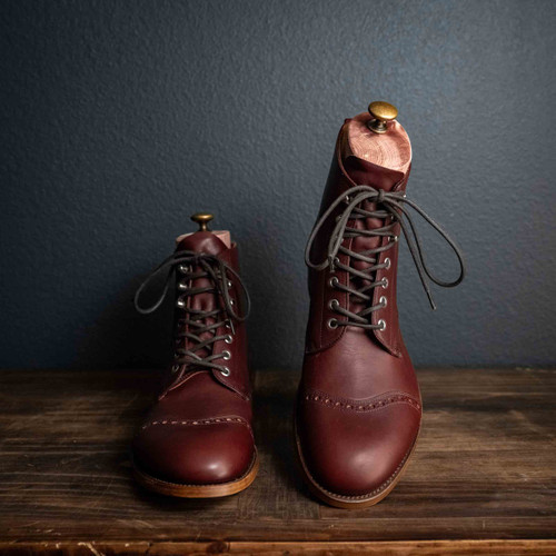 High quality saddleback Leather boots in Oxblood color.