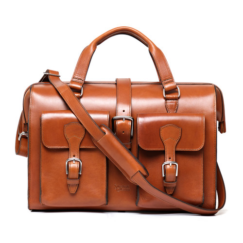 This is the front view of the Blackstone Barrister Briefcase in tan