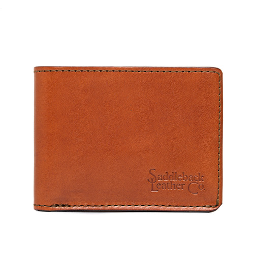 High quality front view of the William Penn Bifold leather Wallet in tan