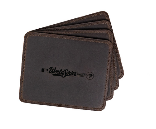 High quality full grain Leather Coaster Set - Toronto Blue Jays World Series front view - Saddleback Leather