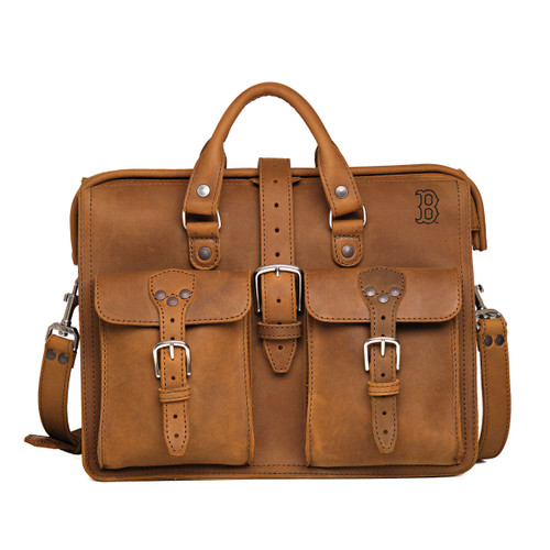 High quality full grain Flight Bag Leather Briefcase - Boston Red Sox front view - Saddleback Leather