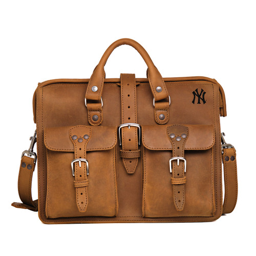High quality full grain Flight Bag Leather Briefcase - New York Yankees front view - Saddleback Leather