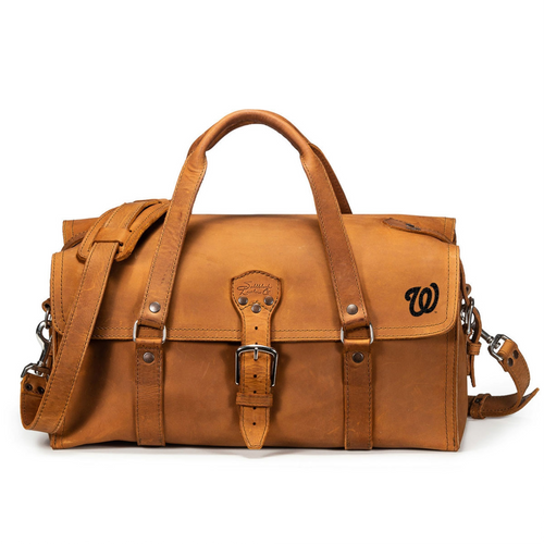 High quality full grain leather 20" Baby Beast Duffle Bag - Washington Nationals front view - Saddleback Leather
