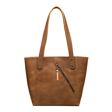 Suzette's Steals Concealed Carry Leather Tote - Tobacco