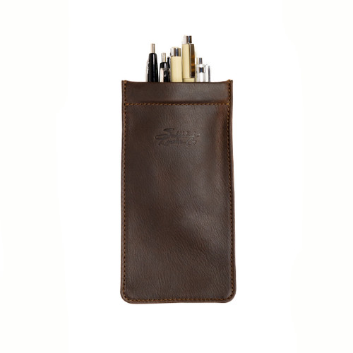 High quality bear trap leather pen case with tumbled leather in dark brown
