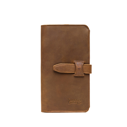 High quality front view of the Big leather Wallet in tan