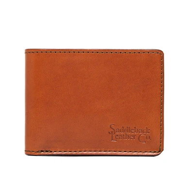 High quality tan full grain leather Dave's Deals William Penn Bifold Wallet - English Tan front view - Saddleback Leather