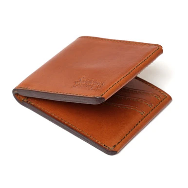 High quality tan full grain leather Dave's Deals William Penn Bifold Wallet - English Tan front view - Saddleback Leather