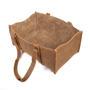High quality tan full grain leather Dave's Deals Range and Tool Tote - Tobacco front view - Saddleback Leather